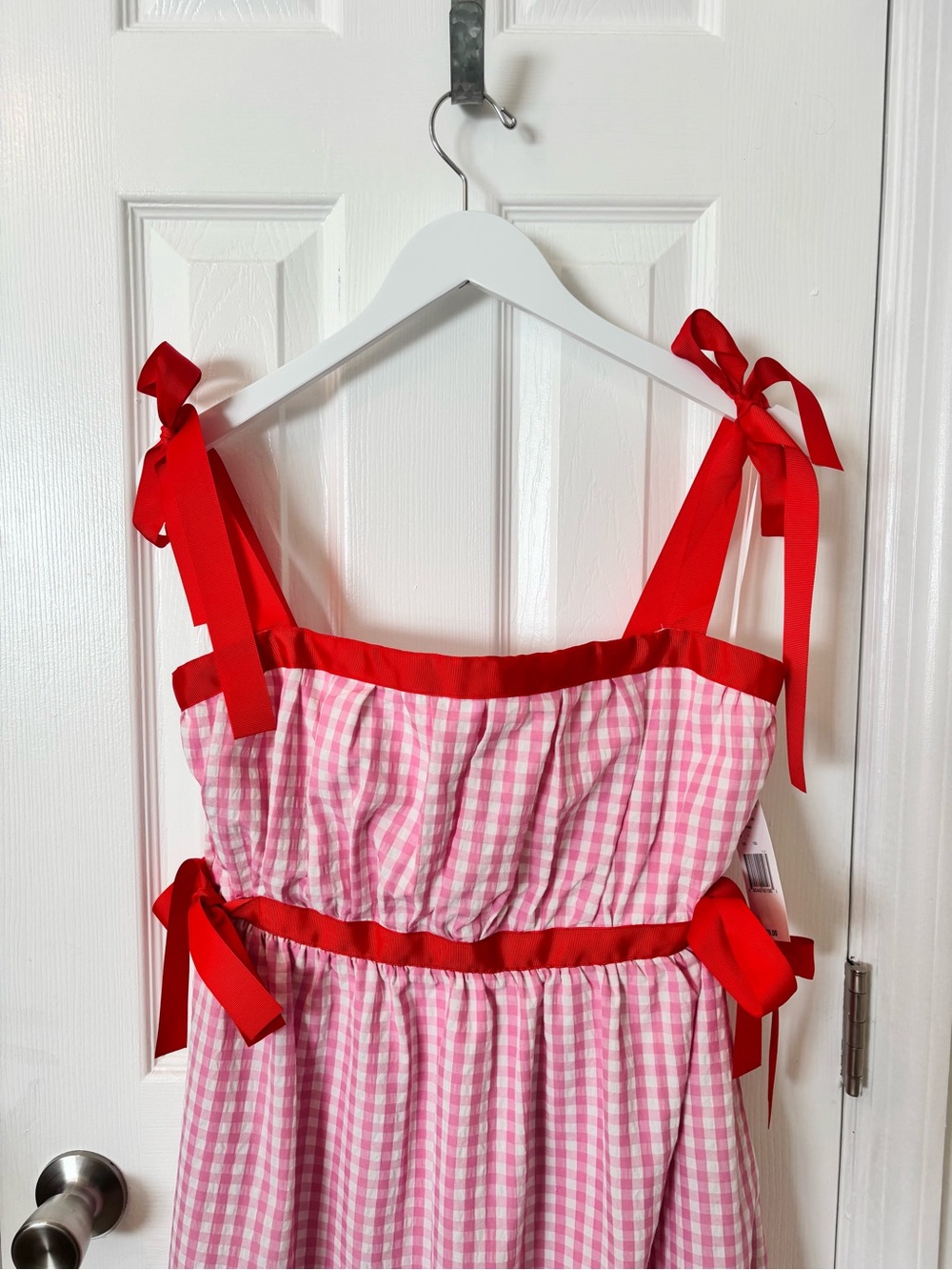 TCEC Pink Gingham Dress with Red Trim Details - Picture 4 of 8